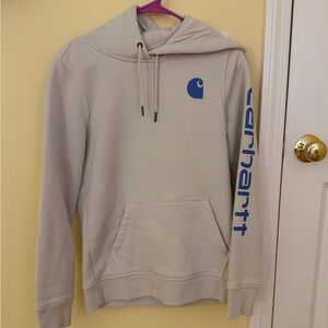 Carhartt Cream Hoodie with Blue Logo